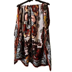 H&M Large Square Multi-coloured Floral Leaves Red Orange Gold Scarf